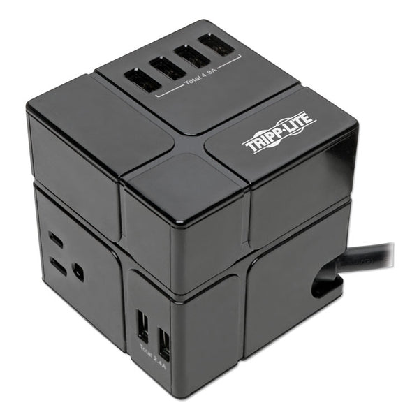 Tripp Lite Power Cube Surge Protector, 3 AC Outlets/6 USB-A Ports, 6 ft Cord, 540 J, Black (TRPTLP366CUBEUS)