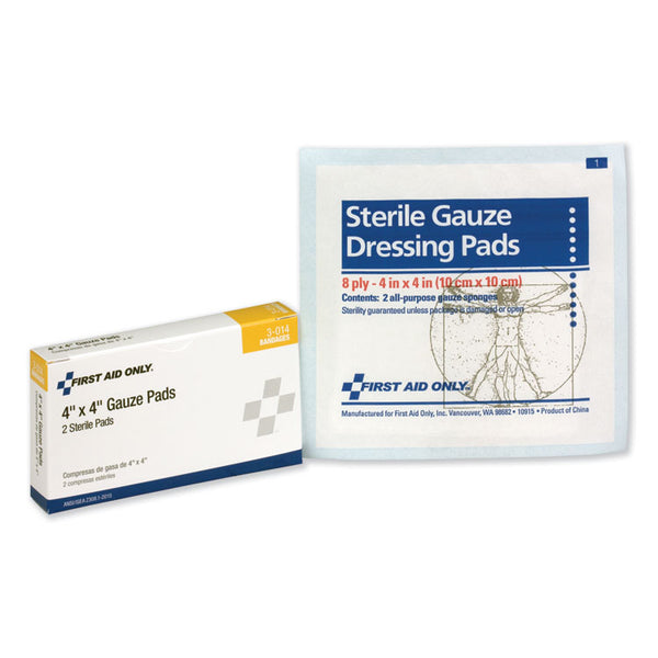 First Aid Only™ Gauze Pads, Sterile, 4 x 4, 2/Box (FAO3014) Box of 2