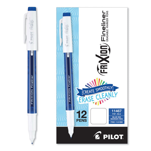 FriXion FriXion Fineliner Erasable Porous Point Pen, Stick, Fine 0.6 mm, Blue Ink, Blue/White Barrel, Dozen (PIL11467)