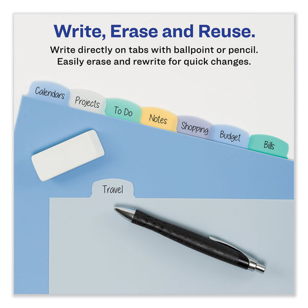 Avery® Write and Erase Big Tab Durable Plastic Dividers, 3-Hole Punched, 8-Tab, 11 x 8.5, Assorted, 1 Set (AVE16171)