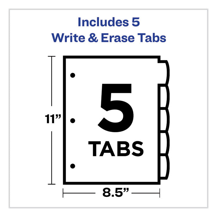 Avery® Write and Erase Big Tab Durable Plastic Dividers, 3-Hole Punched, 5-Tab, 11 x 8.5, Assorted, 1 Set (AVE16170)