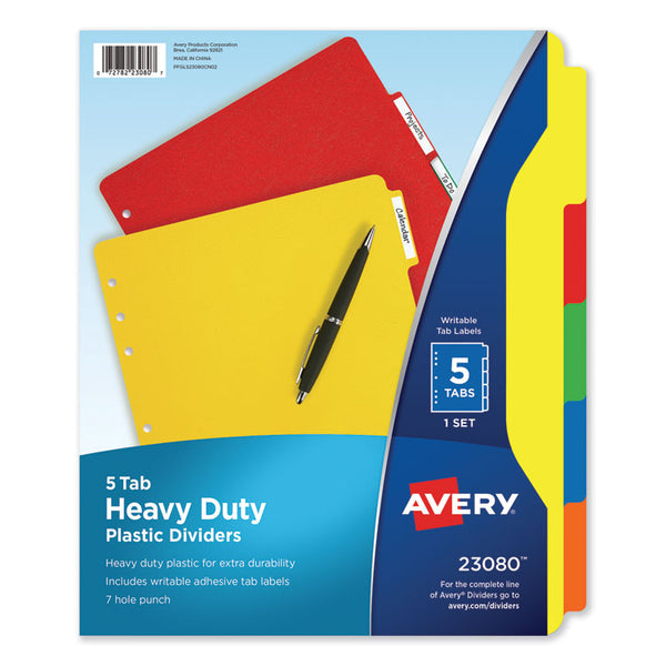 Avery® Heavy-Duty Plastic Dividers with Multicolor Tabs and White Labels , 5-Tab, 11 x 8.5, Assorted, 1 Set (AVE23080)