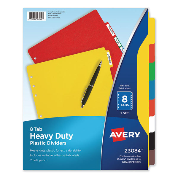 Avery® Heavy-Duty Plastic Dividers with Multicolor Tabs and White Labels , 8-Tab, 11 x 8.5, Assorted, 1 Set (AVE23084)