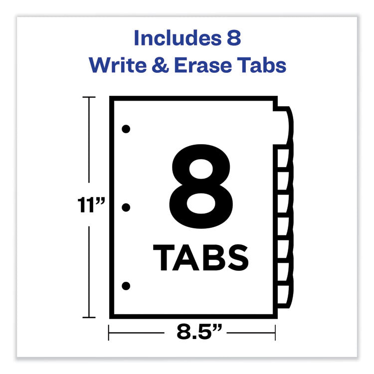 Avery® Write and Erase Big Tab Durable Plastic Dividers, 3-Hole Punched, 8-Tab, 11 x 8.5, Assorted, 1 Set (AVE16171)