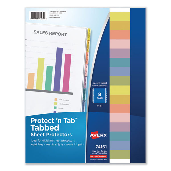 Avery® Protect 'n Tab Top-Load Clear Sheet Protectors w/Eight Tabs, Letter (AVE74161)