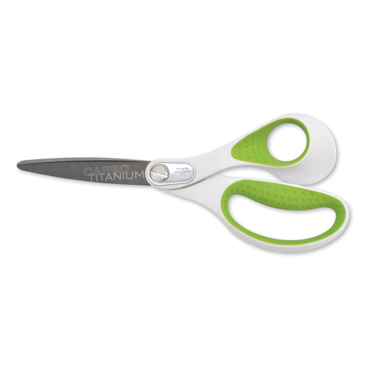 Westcott® CarboTitanium Bonded Scissors, 8" Long, 3.25" Cut Length, White/Green Straight Handle (ACM16447) Each