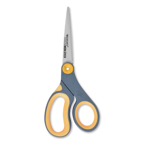 Westcott® Non-Stick Titanium Bonded Scissors, 8" Long, 3.25" Cut Length, Gray/Yellow Straight Handle (ACM14849) Each