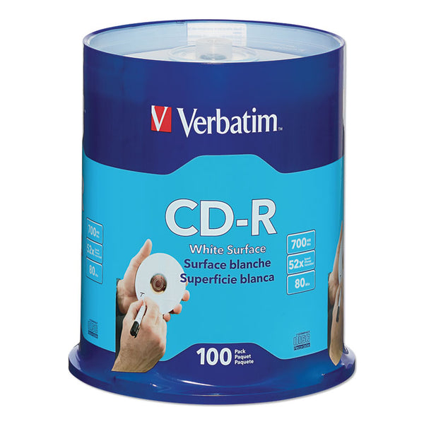 Verbatim® CD-R Recordable Disc, 700 MB/80 min, 52x, Spindle, White, 100/Pack (VER94712)