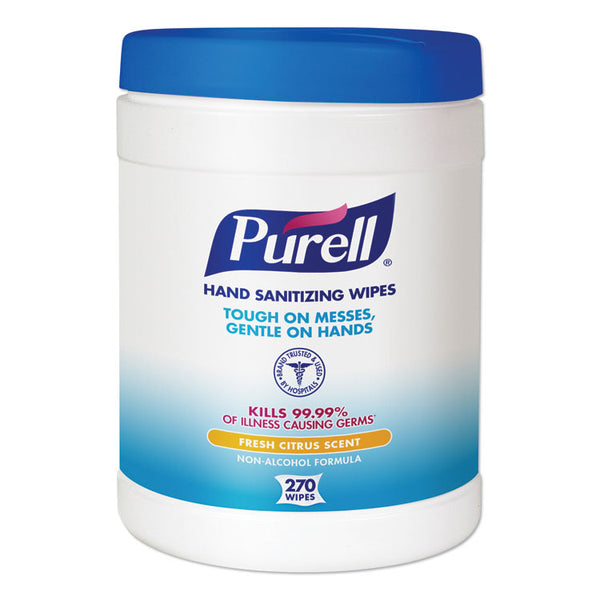 PURELL® Sanitizing Hand Wipes, 6.75 x 6, Fresh Citrus, White, 270/Canister, 6 Canisters/Carton (GOJ911306CT)