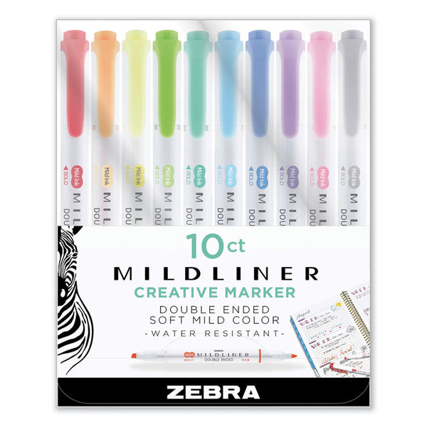 Zebra® Mildliner Double Ended Highlighter, Assorted Ink Colors, Bold-Chisel/Fine-Bullet Tips, Assorted Barrel Colors, 10/Set (ZEB78101)