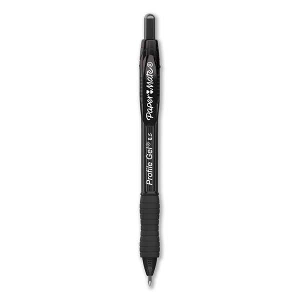 Paper Mate® Profile Gel Pen, Retractable, Fine 0.5 mm, Black Ink, Translucent Black Barrel, Dozen (PAP2095468)