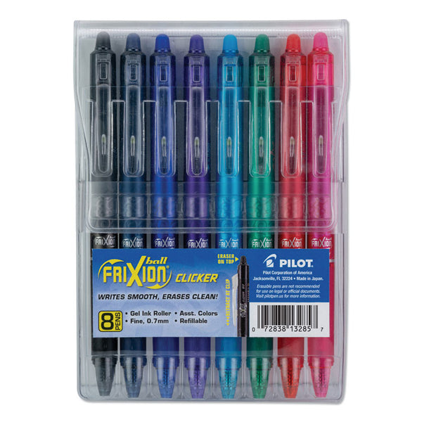 Pilot® FriXion Clicker Erasable Gel Pen, Retractable, Fine 0.7 mm, Assorted Ink and Barrel Colors, 8/Pack (PIL13285)