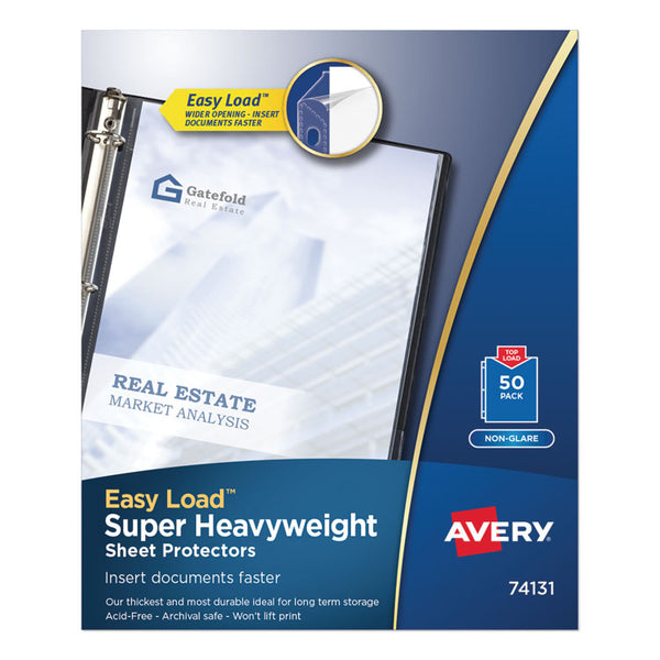 Avery® Top-Load Poly Sheet Protectors, Super Heavy Gauge, Letter, Nonglare, 50/Box (AVE74131)