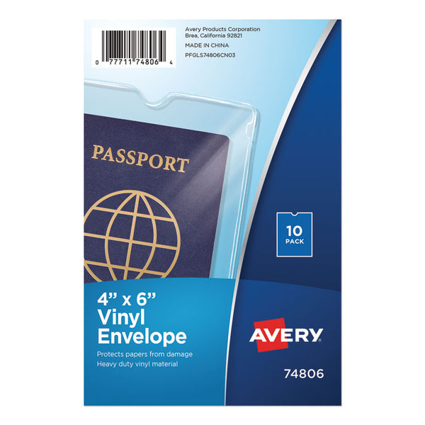 Avery® Top-Load Clear Vinyl Envelopes w/Thumb Notch, 4 x 6, Clear, 10/Pack (AVE74806)