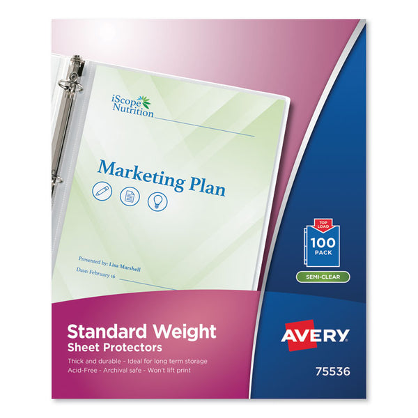 Avery® Top-Load Sheet Protector, Standard, Letter, Semi-Clear, 100/Box (AVE75536)