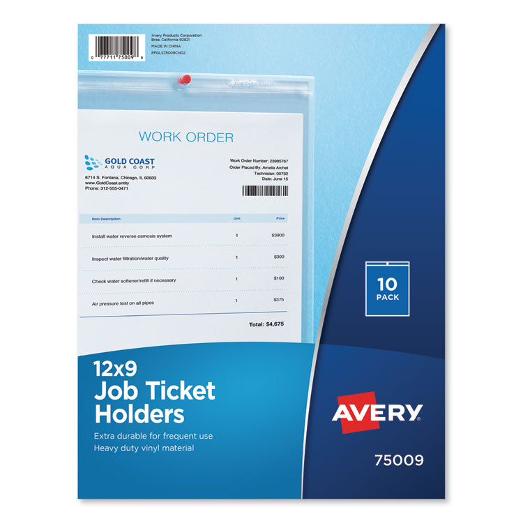 Avery® Job Ticket Holders, Heavy Gauge Vinyl, 9 x 12, Clear, 10/Pack (AVE75009)