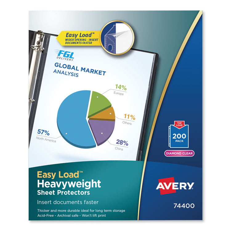 Avery® Top-Load Poly Sheet Protectors, Heavy, Letter, Diamond Clear, 200/Box (AVE74400)