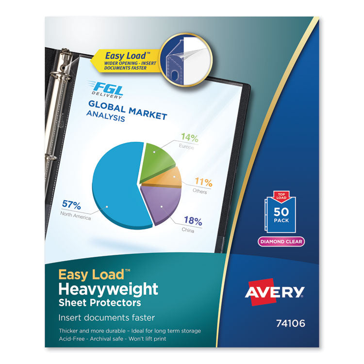 Avery® Top-Load Poly Sheet Protectors, Heavy Gauge, Letter, Diamond Clear, 50/Box (AVE74106) 1 Case of 50