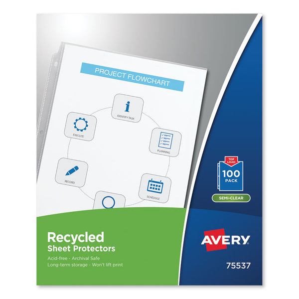 Avery® Top-Load Recycled Polypropylene Sheet Protector, Semi-Clear, 100/Box (AVE75537)