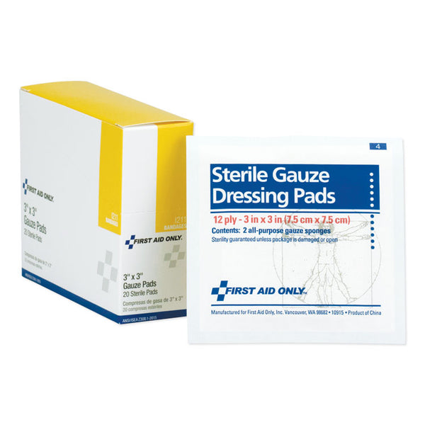 First Aid Only™ Gauze Dressing Pads, Sterile, 3 x 3, 10 Dual-Pads/Box (FAOI211) Box of 10