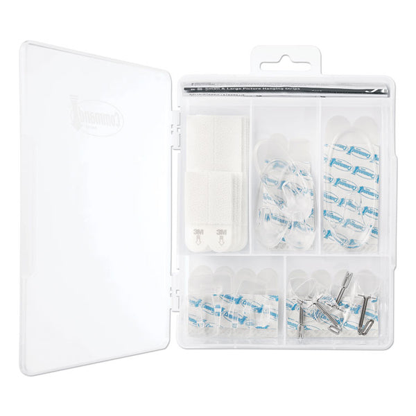 Command™ Clear Hooks and Strips, Assorted Sizes, Plastic, 0.05 lb; 2 lb; 4-16 lb Capacities, 16 Picture Strips/15 Hooks/22 Strips/Pack (MMM17232ES)