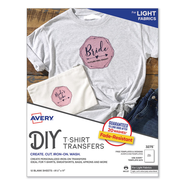 Avery® Fabric Transfers, 8.5 x 11, White, 12/Pack (AVE3275)