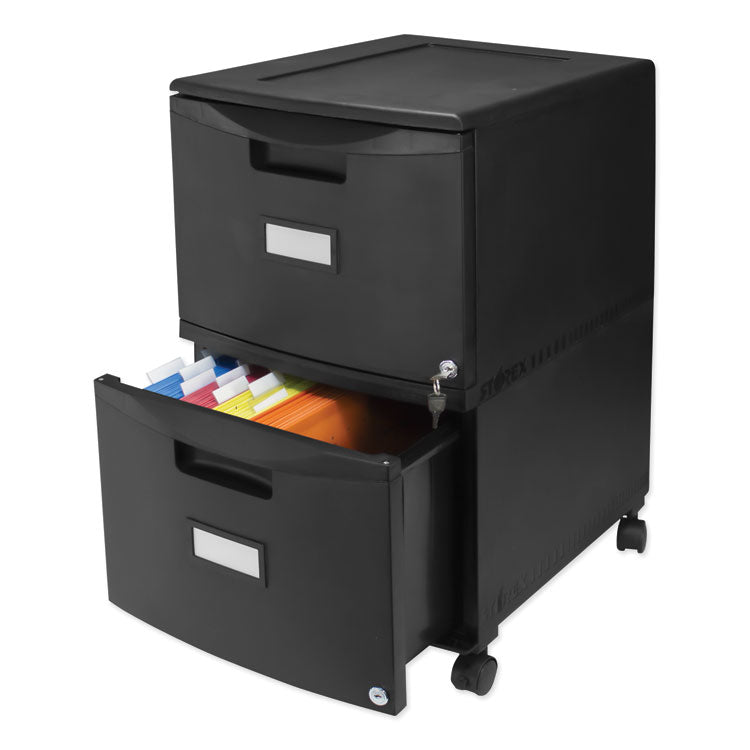 Storex Two-Drawer Mobile Filing Cabinet, 2 Legal/Letter-Size File Drawers, Black, 14.75" x 18.25" x 26" (STX61312B01C) Each