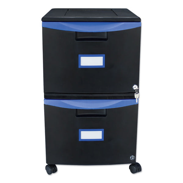 Storex Two-Drawer Mobile Filing Cabinet, 2 Legal/Letter-Size File Drawers, Black/Blue, 14.75" x 18.25" x 26" (STX61314U01C)