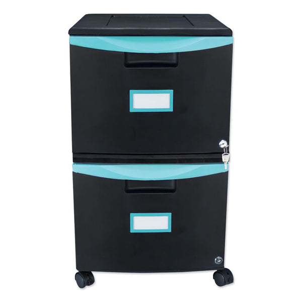 Storex Two-Drawer Mobile Filing Cabinet, 2 Legal/Letter-Size File Drawers, Black/Teal, 14.75" x 18.25" x 26" (STX61315U01C)