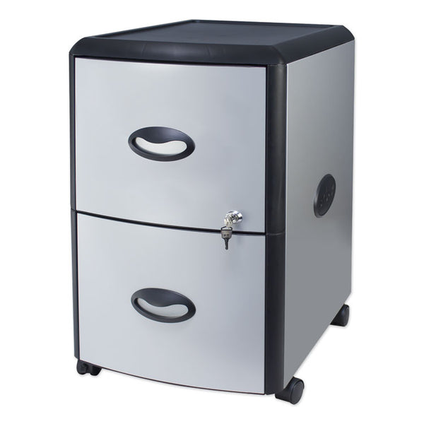 Storex Mobile Filing Cabinet with Metal Siding, 2 Letter-Size File Drawers, Silver/Black, 19" x 15" x 23" (STX61351U01C)