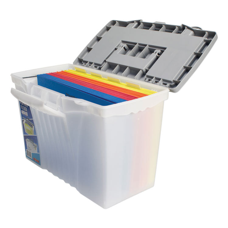 Storex Portable Letter/Legal Filebox with Organizer Lid, Letter/Legal Files, 14.5" x 10.5" x 12", Clear/Silver (STX61511U01C) Each