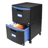 Storex Two-Drawer Mobile Filing Cabinet, 2 Legal/Letter-Size File Drawers, Black/Blue, 14.75" x 18.25" x 26" (STX61314U01C) Each