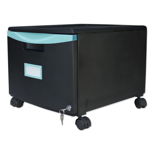 Storex Single-Drawer Mobile Filing Cabinet, 1 Legal/Letter-Size File Drawer, Black/Teal, 14.75" x 18.25" x 12.75" (STX61270U01C) Each