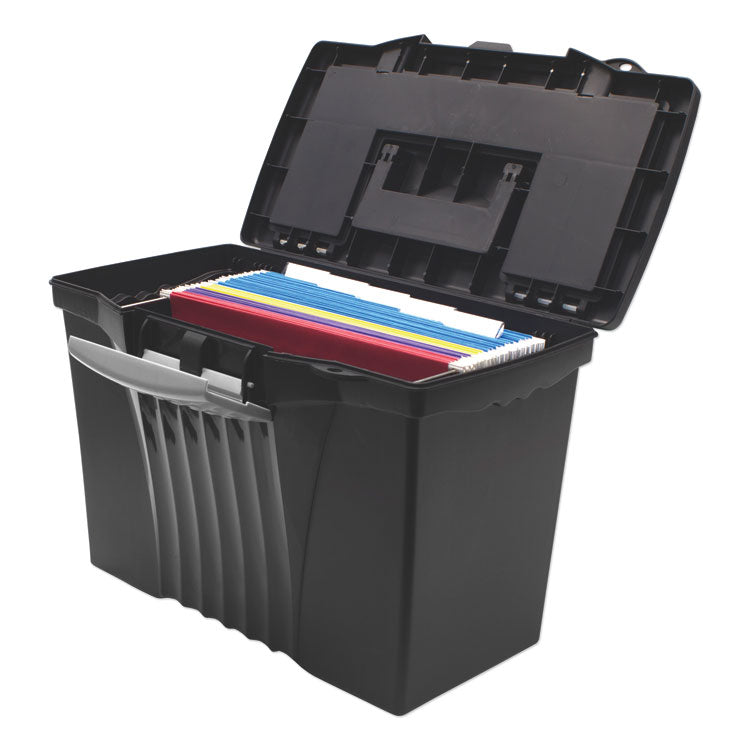 Storex Portable Letter/Legal Filebox with Organizer Lid, Letter/Legal Files, 14.5" x 10.5" x 12", Black (STX61510U01C) Each