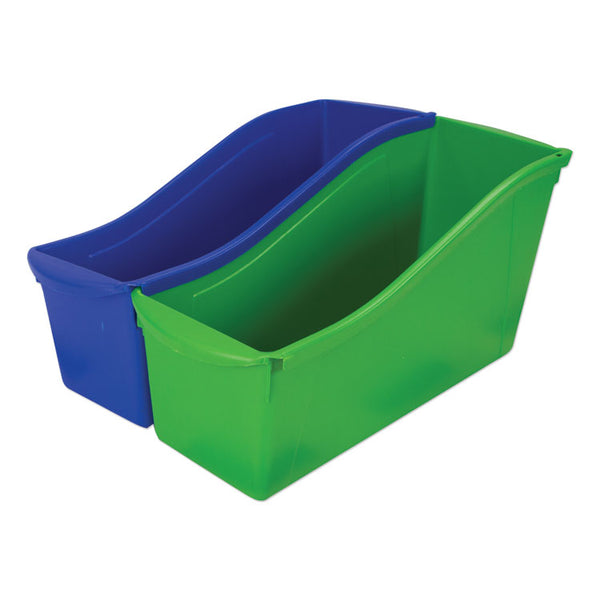 Storex Interlocking Book Bins with Clear Label Pouches, 4.75" x 12.63" x 7", Assorted Colors, 5/Pack (STX70105U06C) Pack of 5