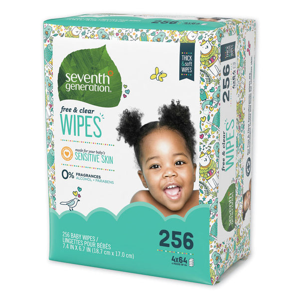 Seventh Generation® Free and Clear Baby Wipes, Refill, 7 x 7, Unscented, White, 256/Pack (SEV34219)