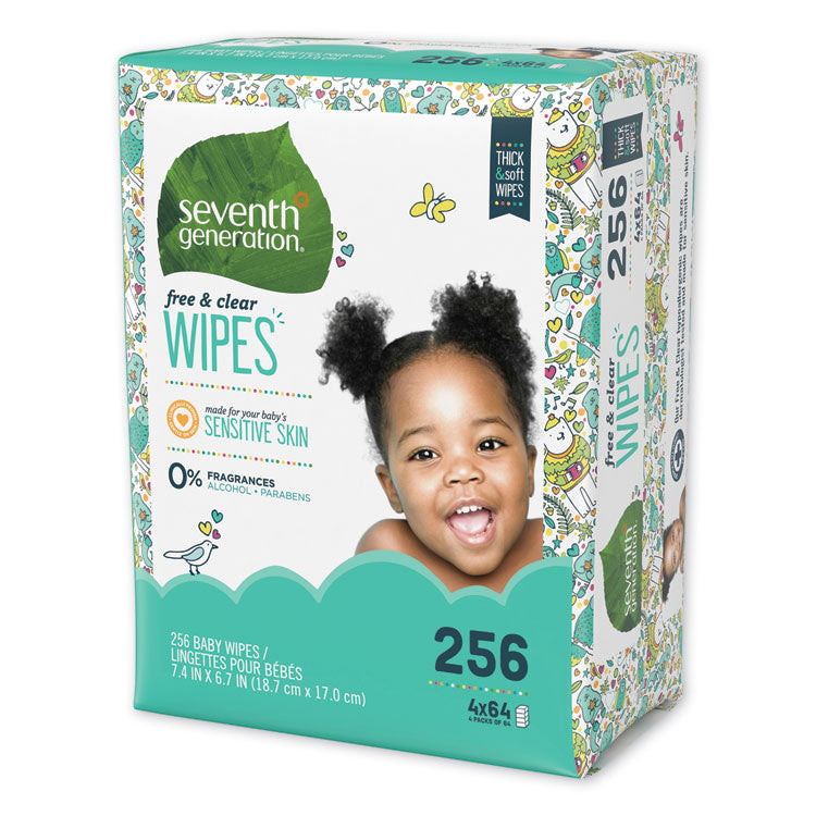 Seventh Generation® Free and Clear Baby Wipes, Refill, 7 x 7, Unscented, White, 256/Pack (SEV34219) Pack of 256