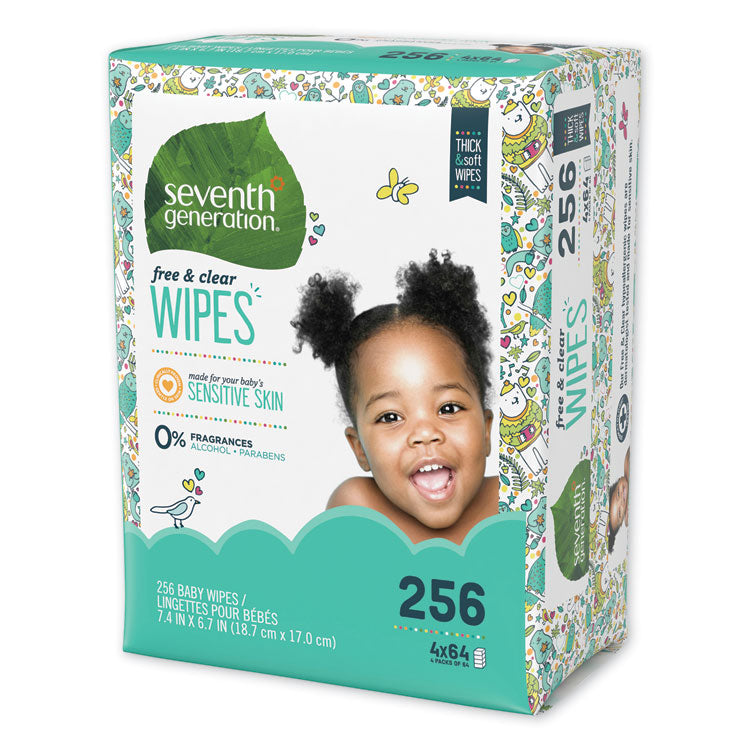 Seventh Generation® Free and Clear Baby Wipes, 7 x 7, Refill, Unscented, White, 256/Pack, 3 Packs/Carton (SEV34219CT)