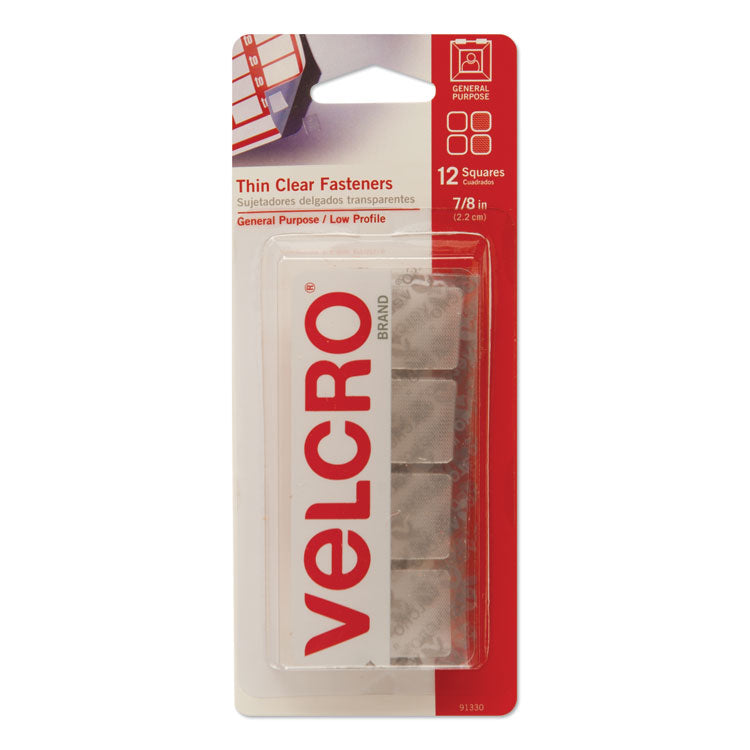 VELCRO® Brand Sticky-Back Fasteners, Removable Adhesive, 0.88" x 0.88", Clear, 12/Pack (VEK91330) Pack of 12