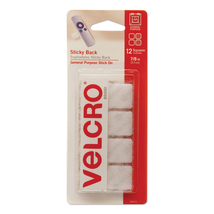 VELCRO® Brand Sticky-Back Fasteners, Removable Adhesive, 0.88" x 0.88", White, 12/Pack (VEK90073) Pack of 12