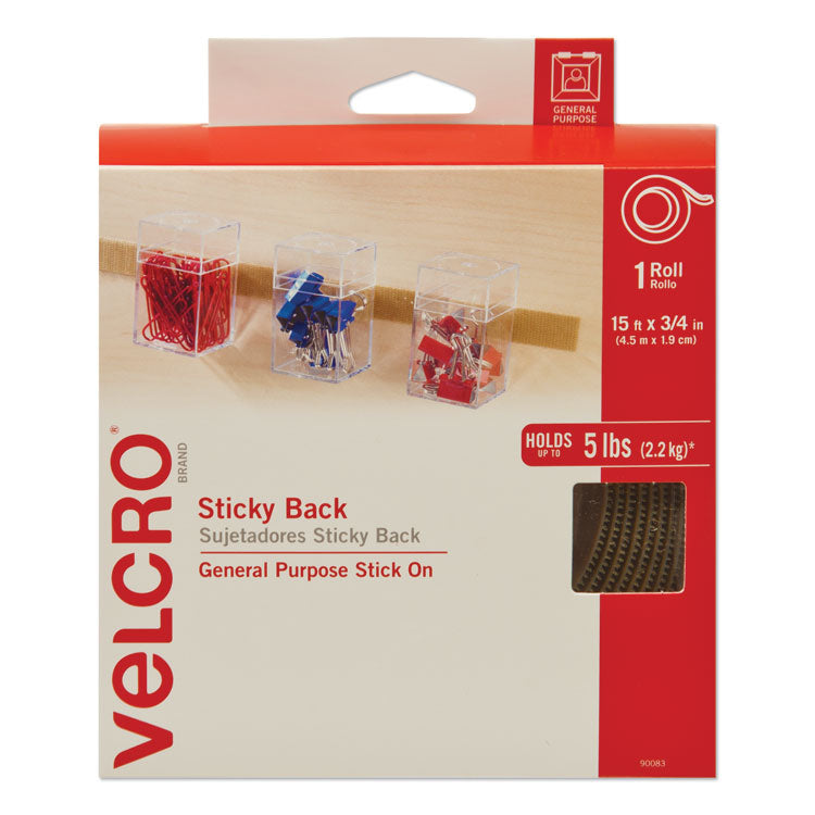 VELCRO® Brand Sticky-Back Fasteners with Dispenser, Removable Adhesive, 0.75" x 15 ft, Beige (VEK90083) Each