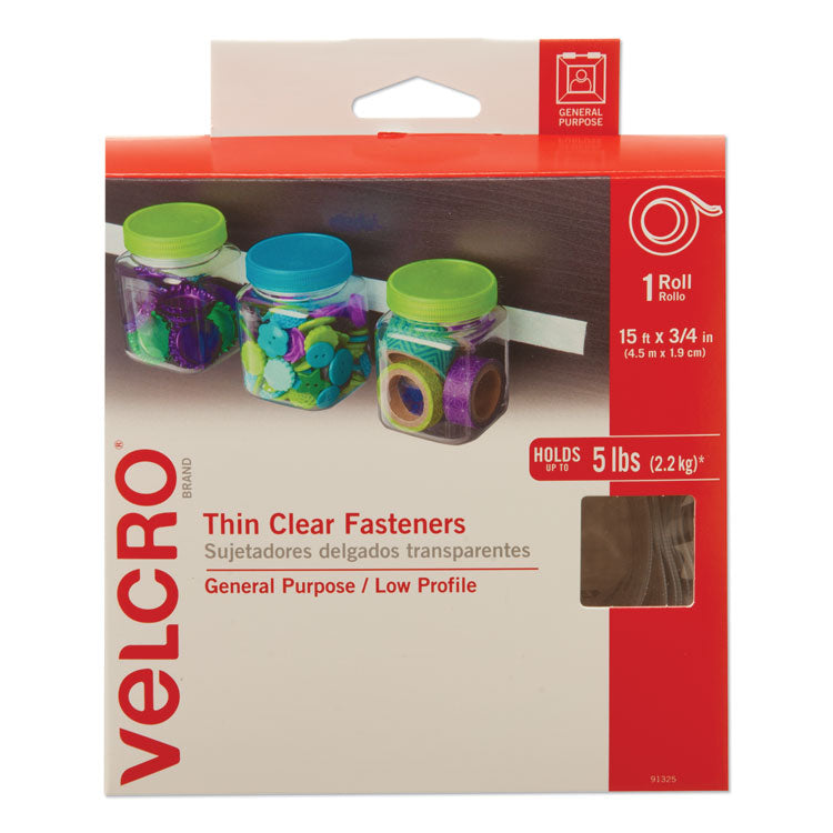 VELCRO® Brand Sticky-Back Fasteners, Removable Adhesive, 0.75" x 15 ft, Clear (VEK91325) 1 Roll