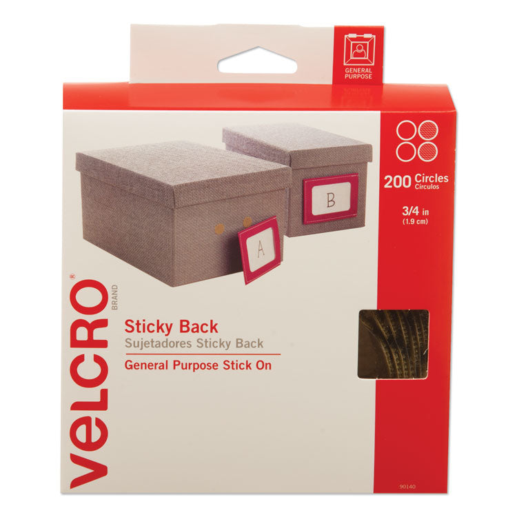 VELCRO® Brand Sticky-Back Fasteners with Dispenser Box, Removable Adhesive, 0.75" dia, Beige, 200/Roll (VEK90140) 1 Roll