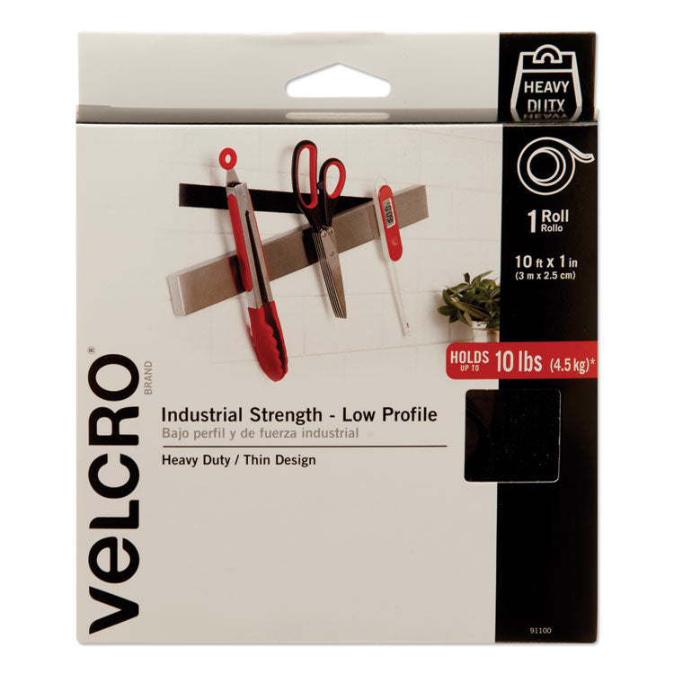 VELCRO® Brand Low-Profile Industrial-Strength Heavy-Duty Fasteners, 1" x 10 ft, Black (VEK91100) Each