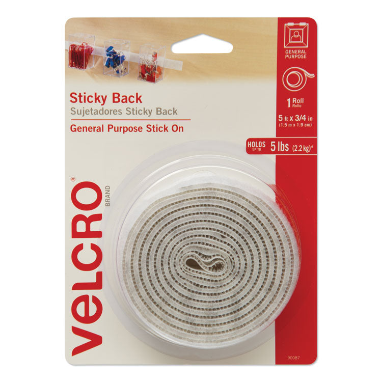 VELCRO® Brand Sticky-Back Fasteners with Dispenser, Removable Adhesive, 0.75" x 5 ft, White (VEK90087) 1 Roll