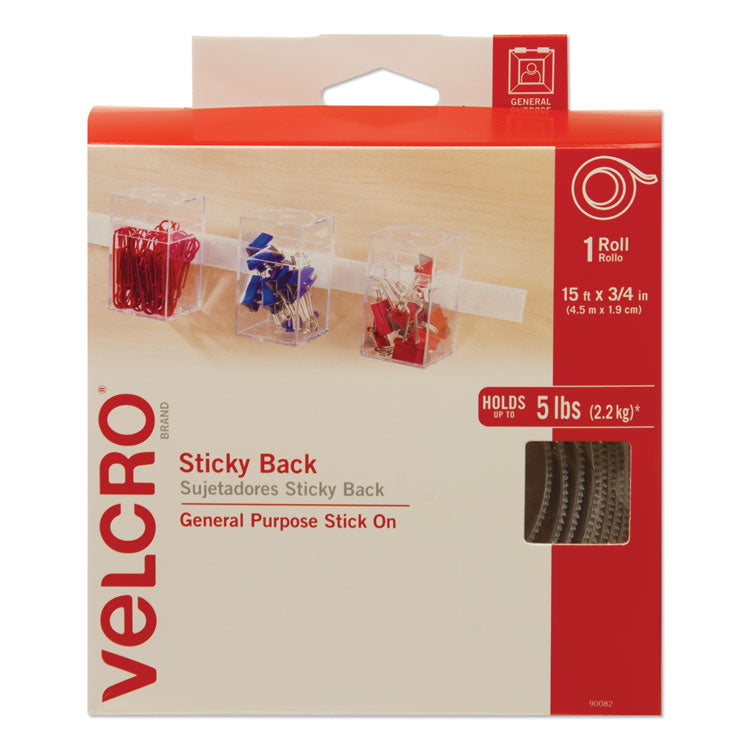 VELCRO® Brand Sticky-Back Fasteners with Dispenser, Removable Adhesive, 0.75" x 15 ft, White (VEK90082) Each