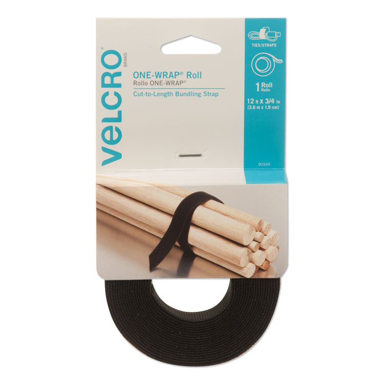 VELCRO® Brand ONE-WRAP Pre-Cut Standard Ties, 0.75" x 12", Black (VEK90340) Each