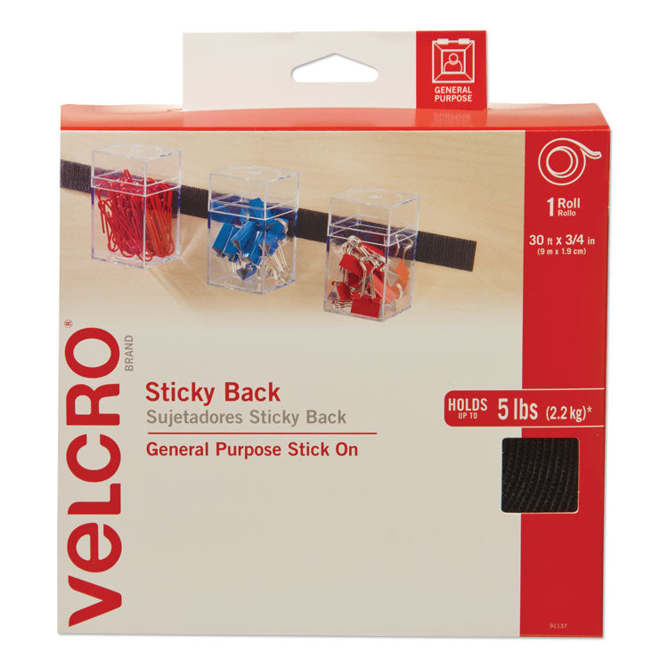 VELCRO® Brand Sticky-Back Fasteners, Removable Adhesive, 0.75" x 30 ft, Black (VEK91137) Each