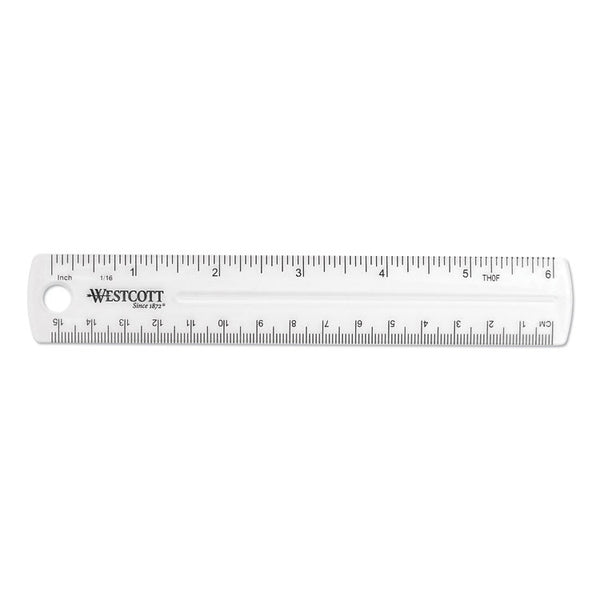 Westcott® Transparent Shatter-Resistant Plastic Ruler, Standard/Metric, 6" Long, Clear (ACM45016) Each