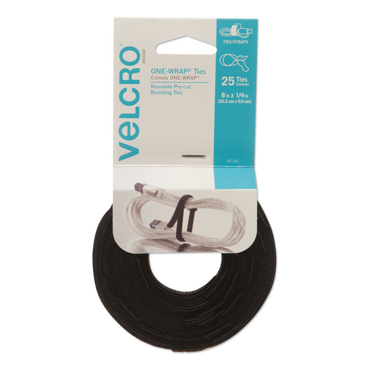 VELCRO® Brand ONE-WRAP Pre-Cut Thin Ties, 0.25" x 8", Black, 25/Pack (VEK91141) Pack of 25